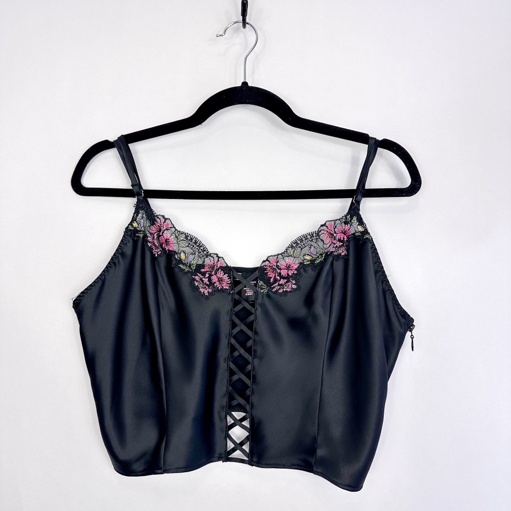 Victoria's Secret Black Embroidered Floral Corset Lingerie Top